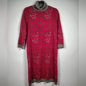 Worth Red and Gray Patterned Long Sleeve Dress 100% Wool Size Large